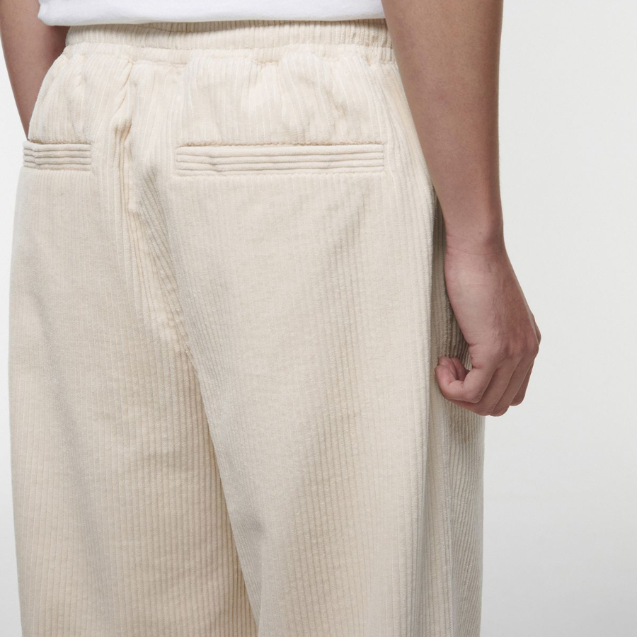 One Tuck Wide Corduroy Banding Pants [Cream]