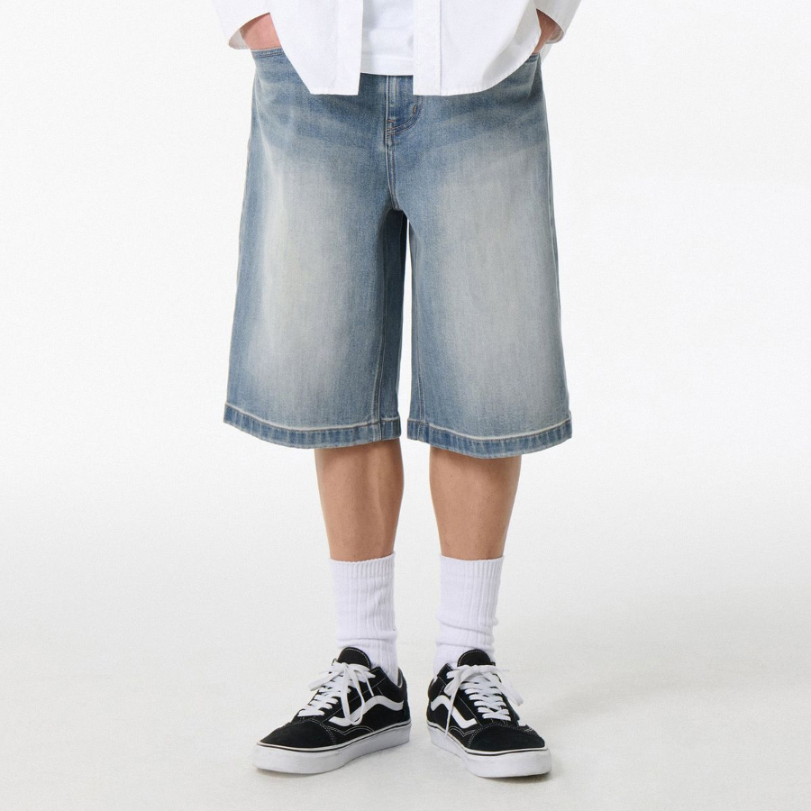 [Cooltandard] Big Brush Bermuda Denim Pants [Light Indigo]