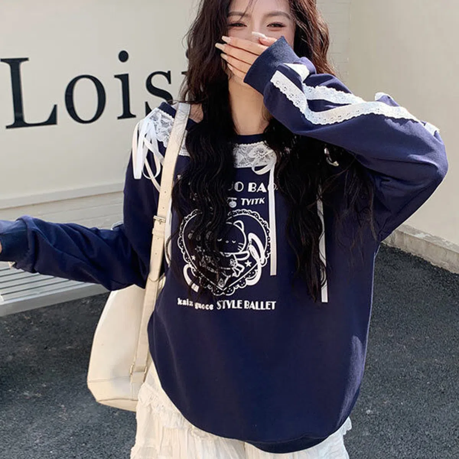 Breeding Ribbon Lace Character Sweatshirt