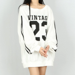Lettering Off-Neck Line Contrast Oversized Sweatshirt
