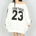 Lettering Off-Neck Line Contrast Oversized Sweatshirt