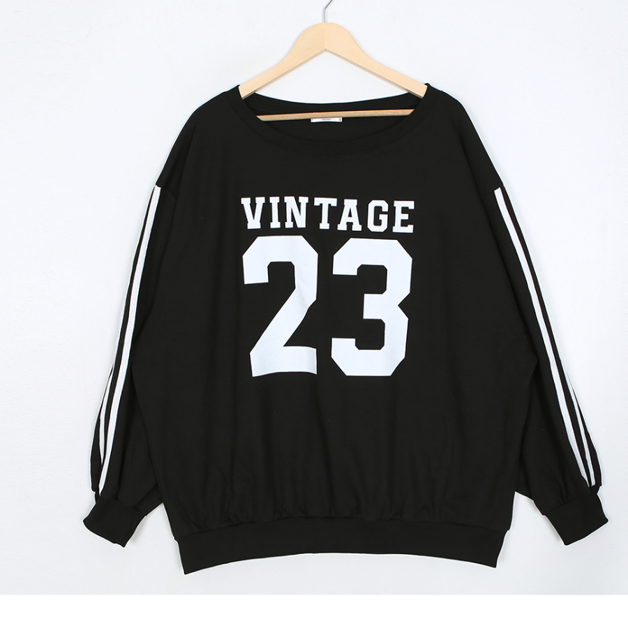 Lettering Off-Neck Line Contrast Oversized Sweatshirt