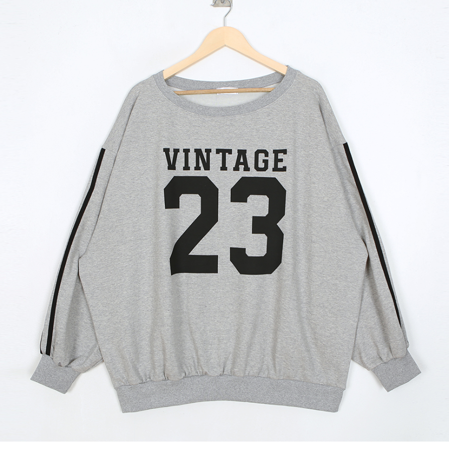 Lettering Off-Neck Line Contrast Oversized Sweatshirt