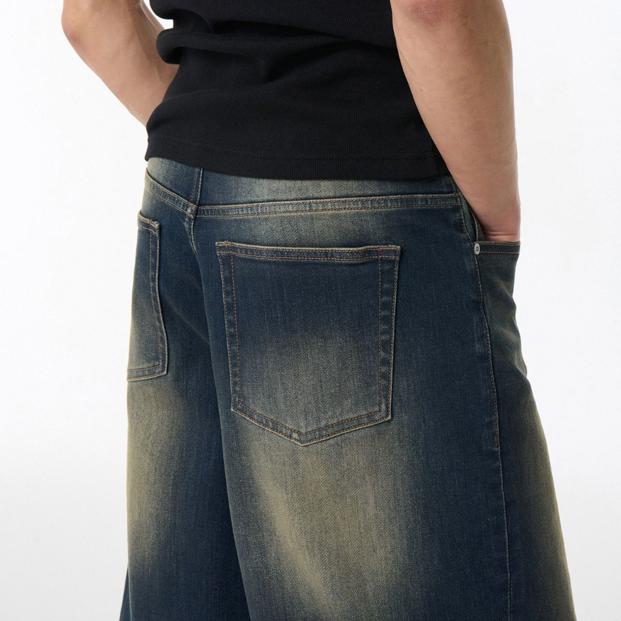 [Cooltandard] Big Brush Bermuda Denim Pants [Yellow Dark Blue]