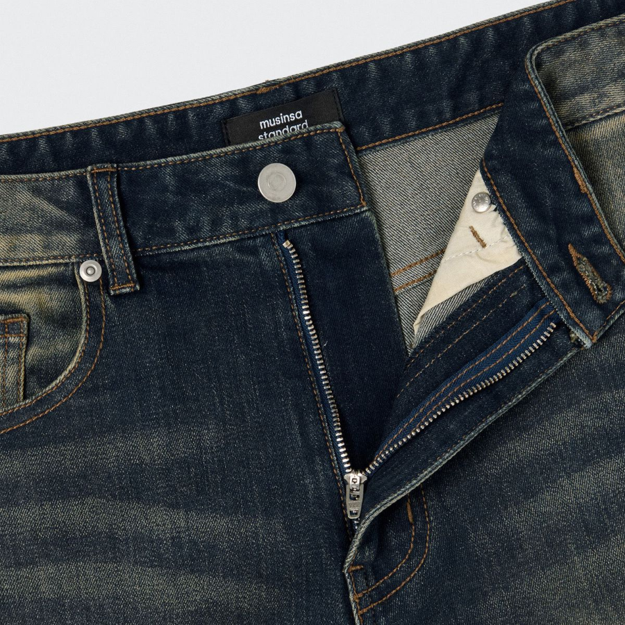 [Cooltandard] Big Brush Bermuda Denim Pants [Yellow Dark Blue]