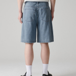 Linen Like Two-Tuck Wide Denim Shorts [Light Indigo]
