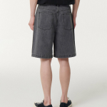 Linen Like Two-Tuck Wide Denim Shorts [Gray]