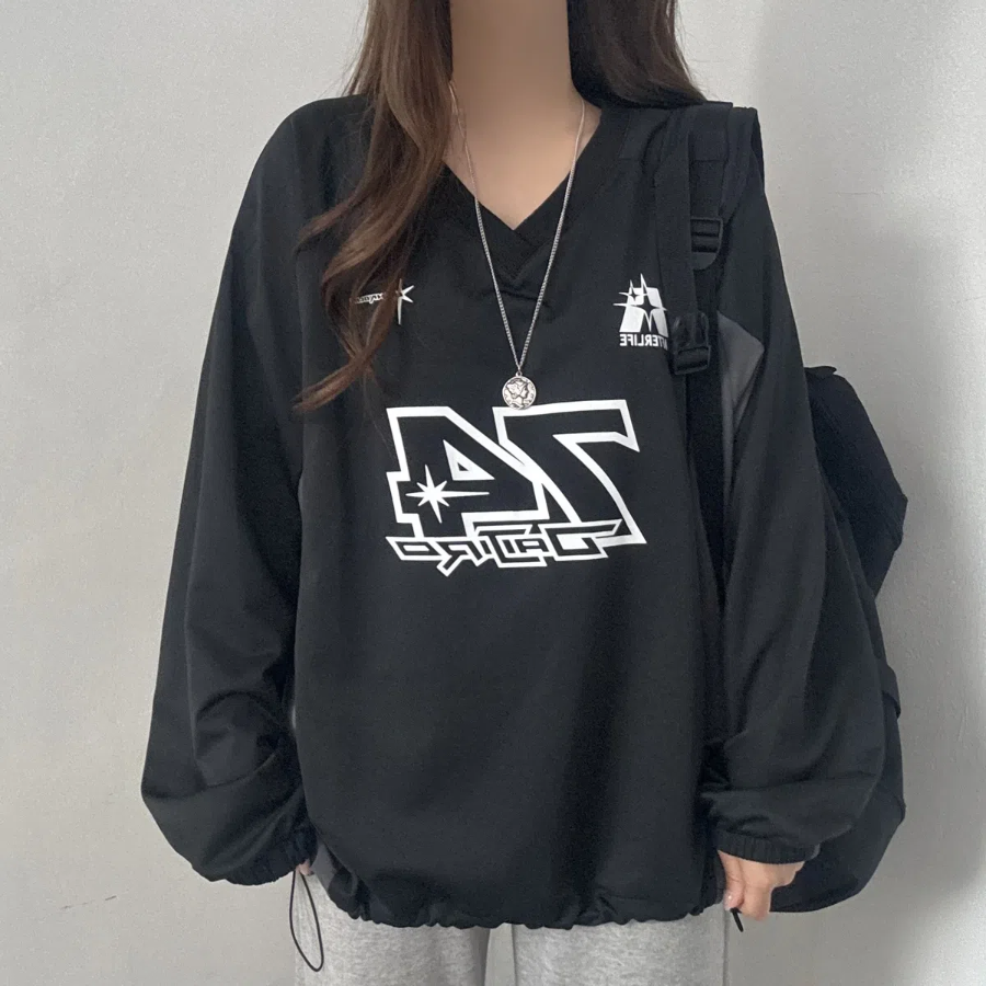 Windbreaker V-Neck String Contrast Sweatshirt