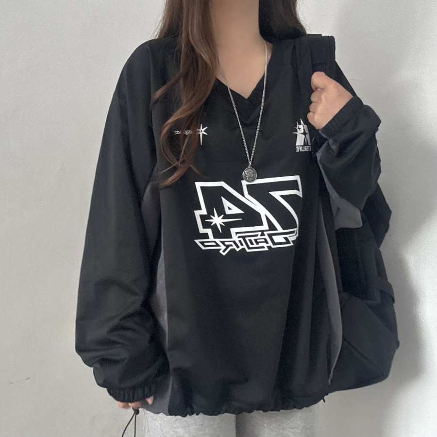 Windbreaker V-Neck String Contrast Sweatshirt