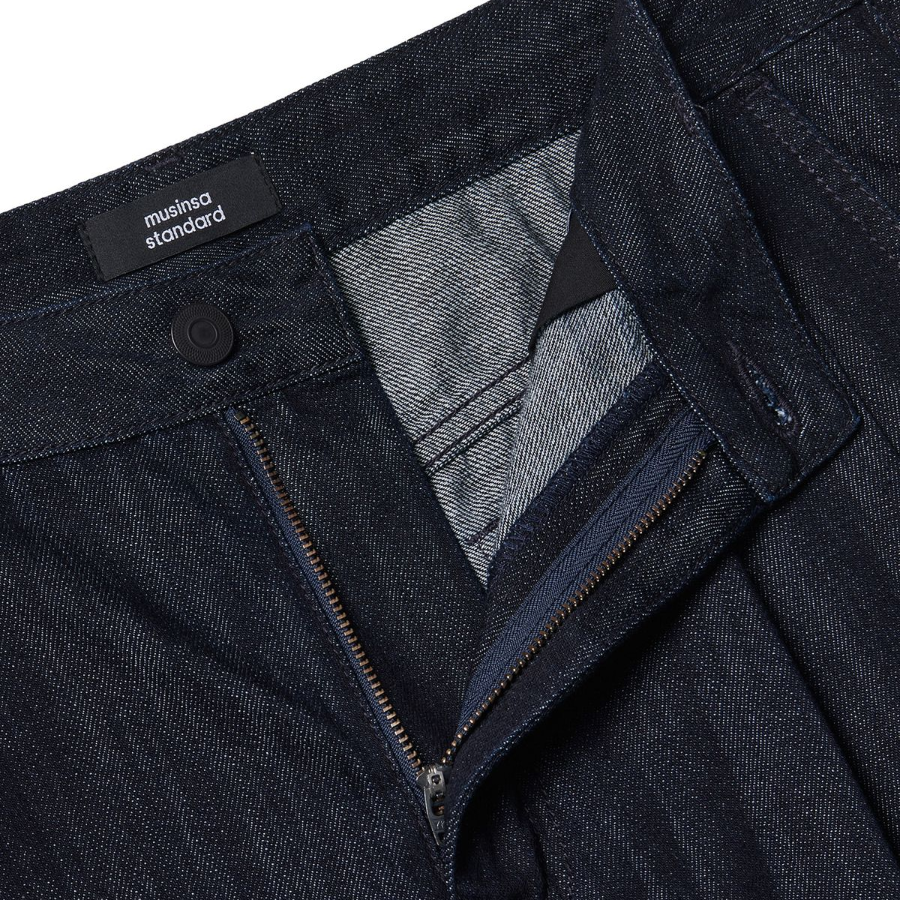 Linen Like Two-Tuck Wide Denim Shorts [Deep Indigo]