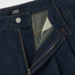 Linen Like Two-Tuck Wide Denim Shorts [Dark Blue]