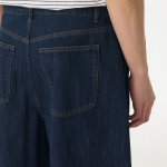 Linen Like Two-Tuck Wide Denim Shorts [Dark Blue]