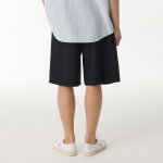 Linen Like Two-Tuck Wide Denim Shorts [Black]