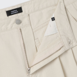 Linen Like Two-Tuck Wide Denim Shorts [Cream]
