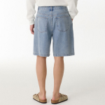 Linen Like Two-Tuck Wide Denim Shorts [Sky Blue]