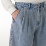 Linen Like Two-Tuck Wide Denim Shorts [Sky Blue]