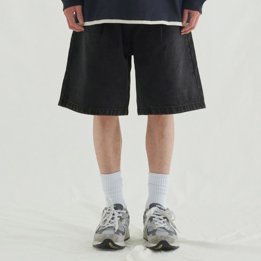 Wide Denim Half Pants [Dark Gray]