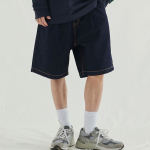 Wide Denim Half Pants [Dark Blue]