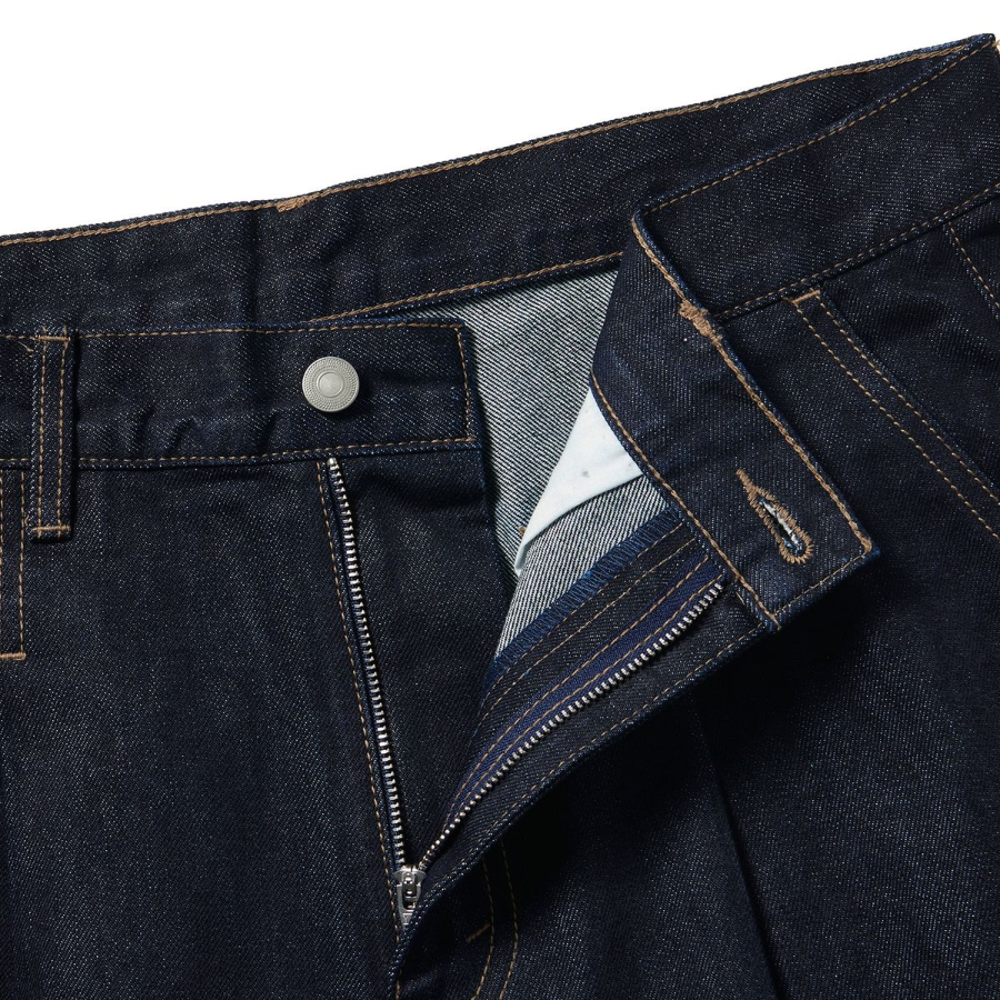 Wide Denim Half Pants [Dark Blue]