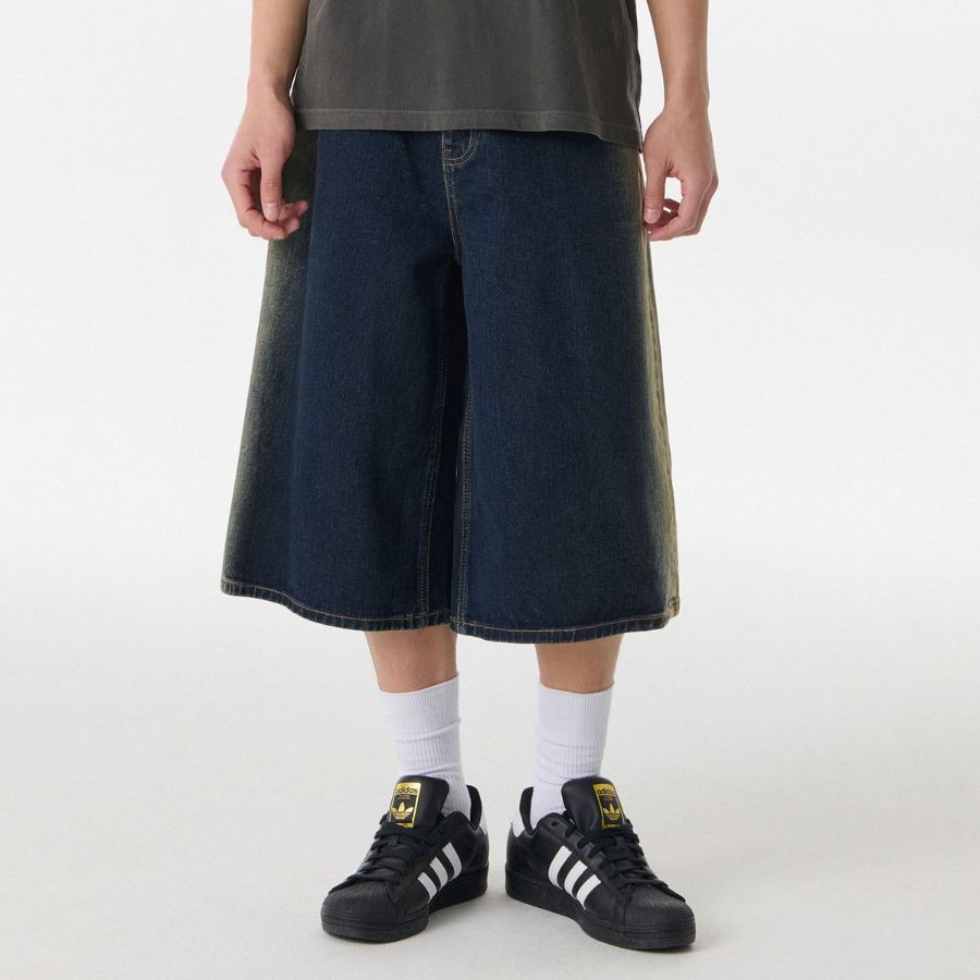 Side Brush Long Bermuda Denim Pants [Yellow Dark Blue]