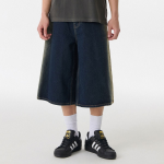 Side Brush Long Bermuda Denim Pants [Yellow Dark Blue]
