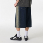 Side Brush Long Bermuda Denim Pants [Yellow Dark Blue]