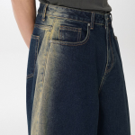 Side Brush Long Bermuda Denim Pants [Yellow Dark Blue]