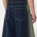 Side Brush Long Bermuda Denim Pants [Yellow Dark Blue]
