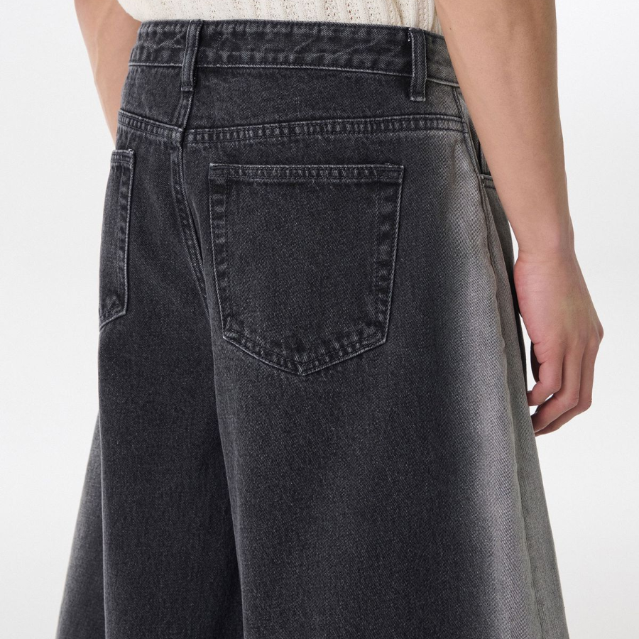 Side Brush Long Bermuda Denim Pants [Black]