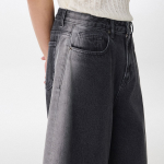 Side Brush Long Bermuda Denim Pants [Black]