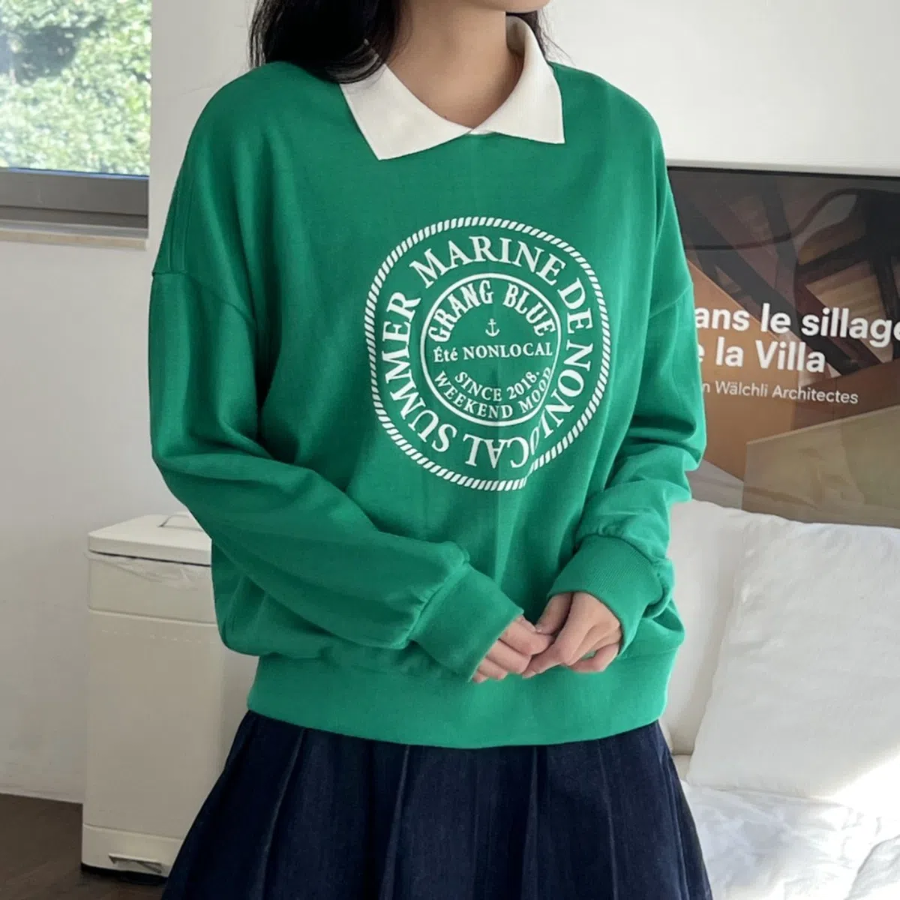 Loose Fit Marine Collar Sweatshirt T-shirt