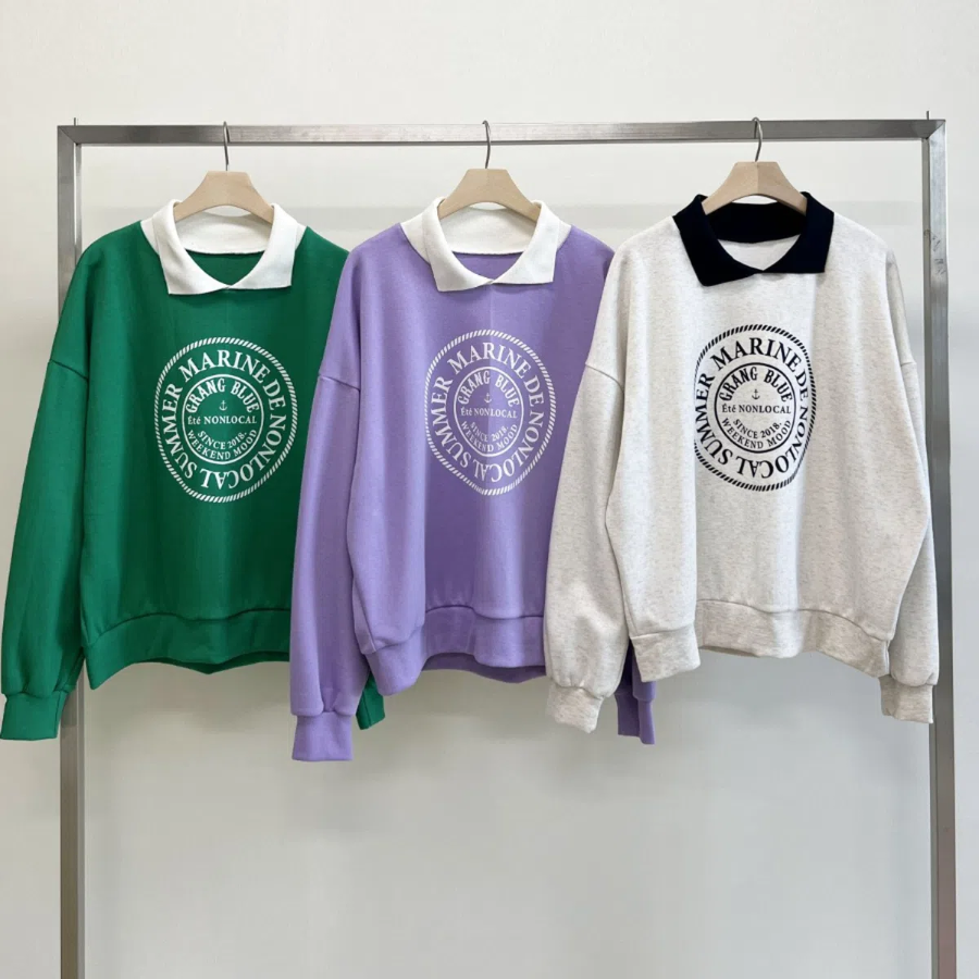 Loose Fit Marine Collar Sweatshirt T-shirt