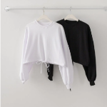 Loose Fit Waist String Crop Sweatshirt T-shirt