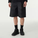 Vertical Slub One Tuck Wide Denim Shorts [Black]
