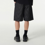 Vertical Slub One Tuck Wide Denim Shorts [Black]