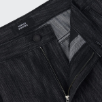 Vertical Slub One Tuck Wide Denim Shorts [Black]