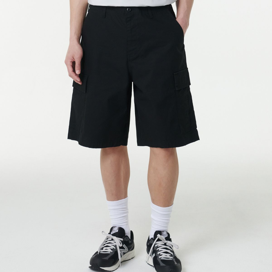 Cotton Wide Cargo Shorts [Black]