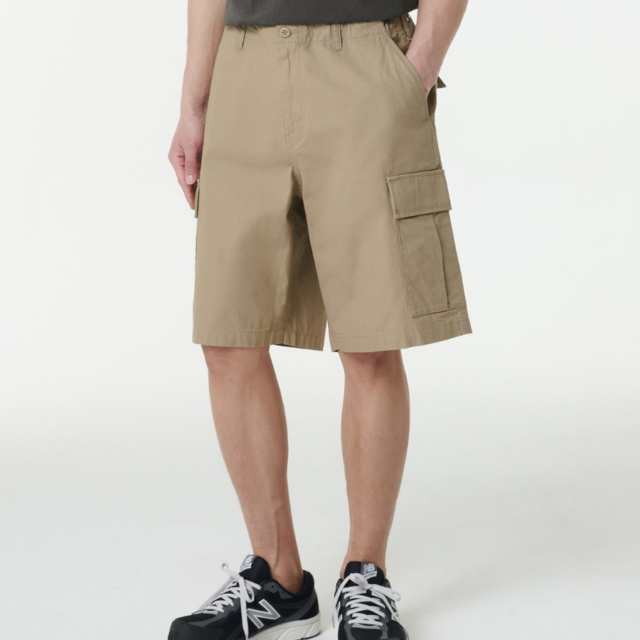 Cotton Wide Cargo Shorts [Beige]