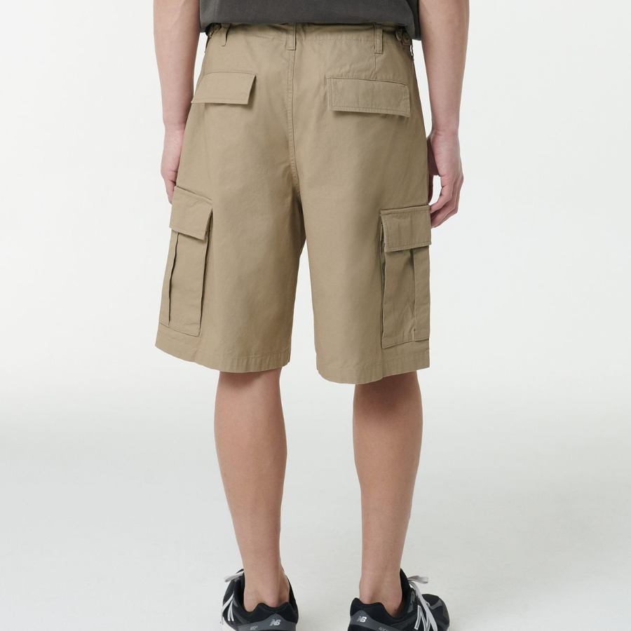 Cotton Wide Cargo Shorts [Beige]