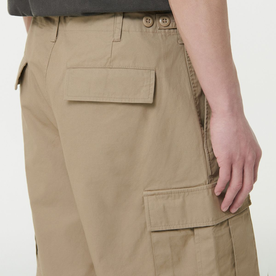 Cotton Wide Cargo Shorts [Beige]