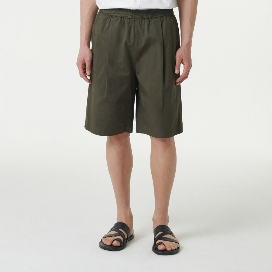Cotton One-Tuck Wide Banding Shorts [Khaki]