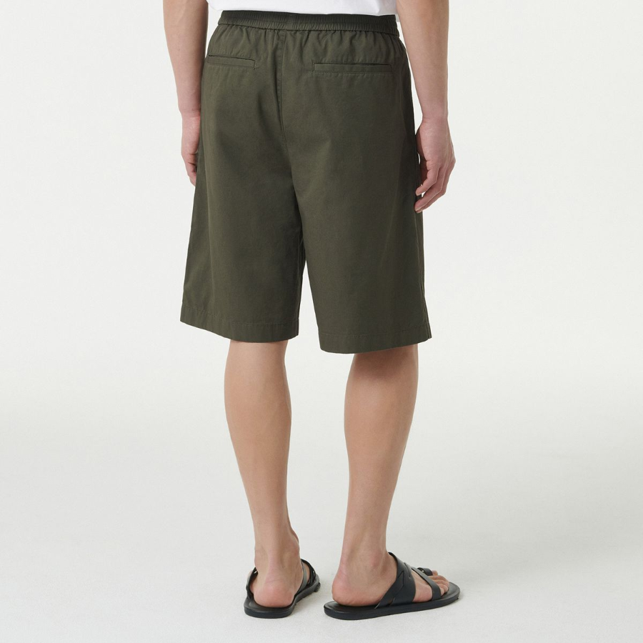 Cotton One-Tuck Wide Banding Shorts [Khaki]