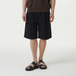 Cotton One-Tuck Wide Banding Shorts [Black]