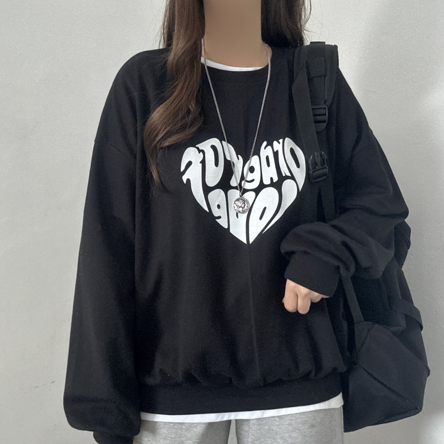 Oversized Heart Printing Sweatshirt T-shirt