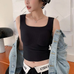 Square Neck Built-in Cap Crop Tank Top