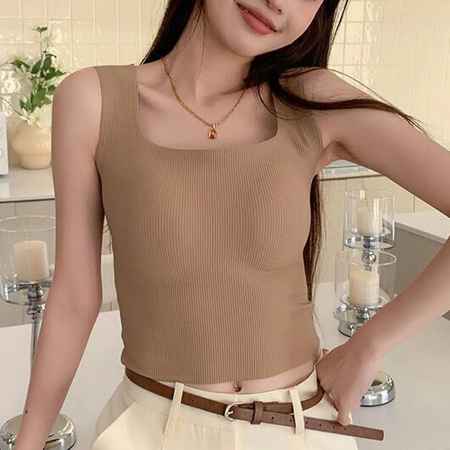 Square Neck Built-in Cap Crop Tank Top