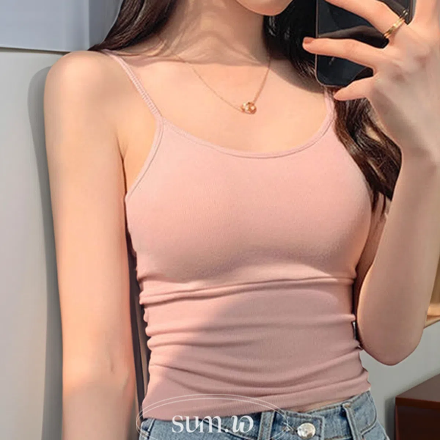 SuemW S094 Ribbed Crop Strap Top