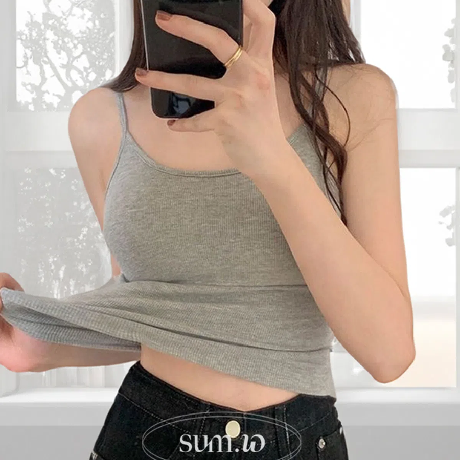 SuemW S094 Ribbed Crop Strap Top