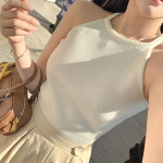 Miley Halterneck Semi-Crop Summer Knit Tank Top