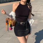 Miley Halterneck Semi-Crop Summer Knit Tank Top